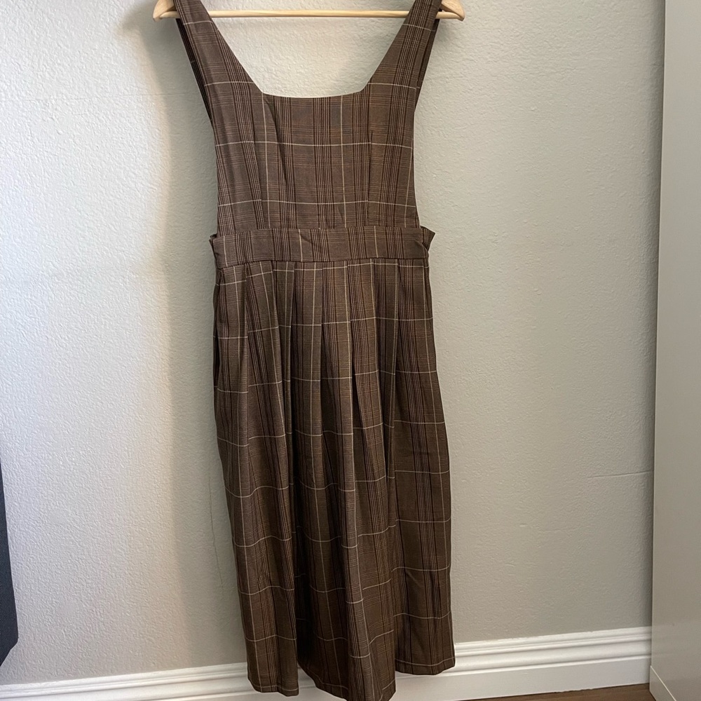 Brown Plaid Midi Dress